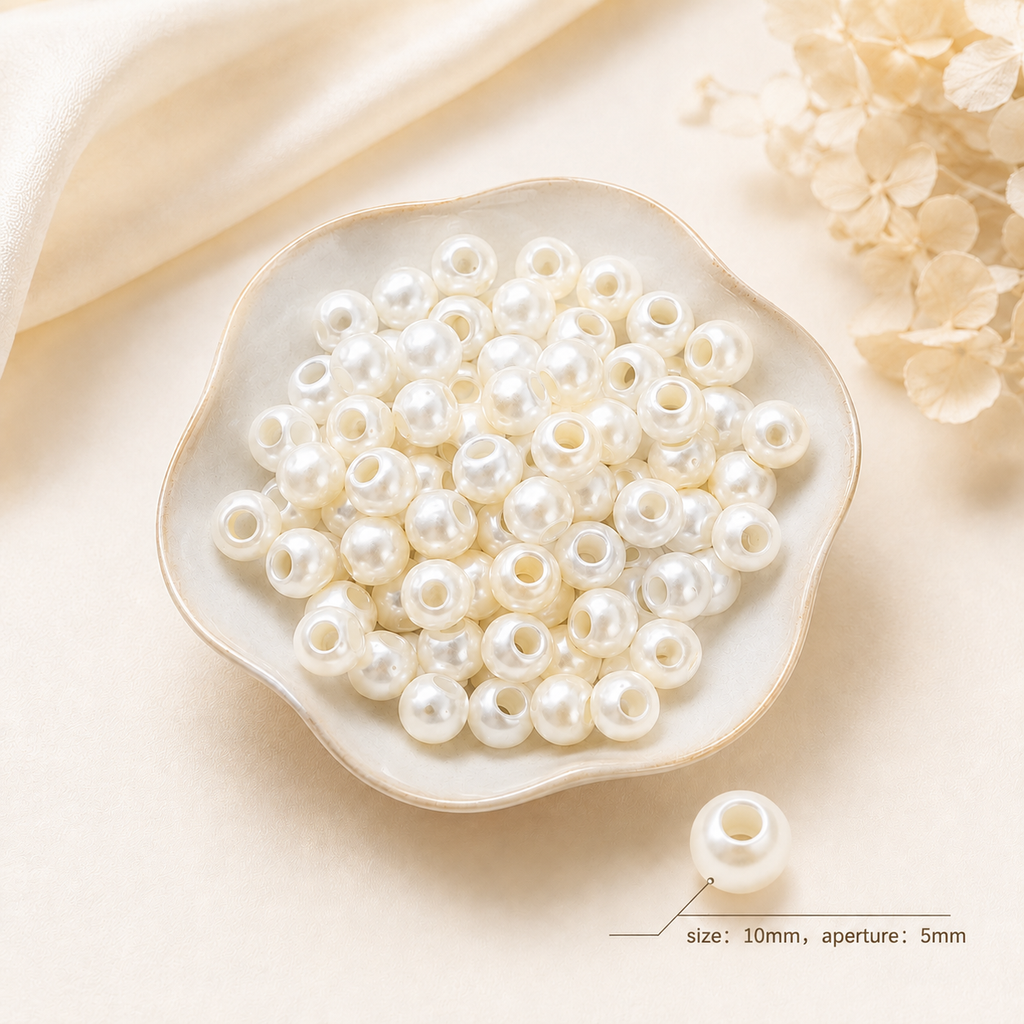 Lu 200pcs Large-Hole High-Gloss ABS Imitation Pearl Beads