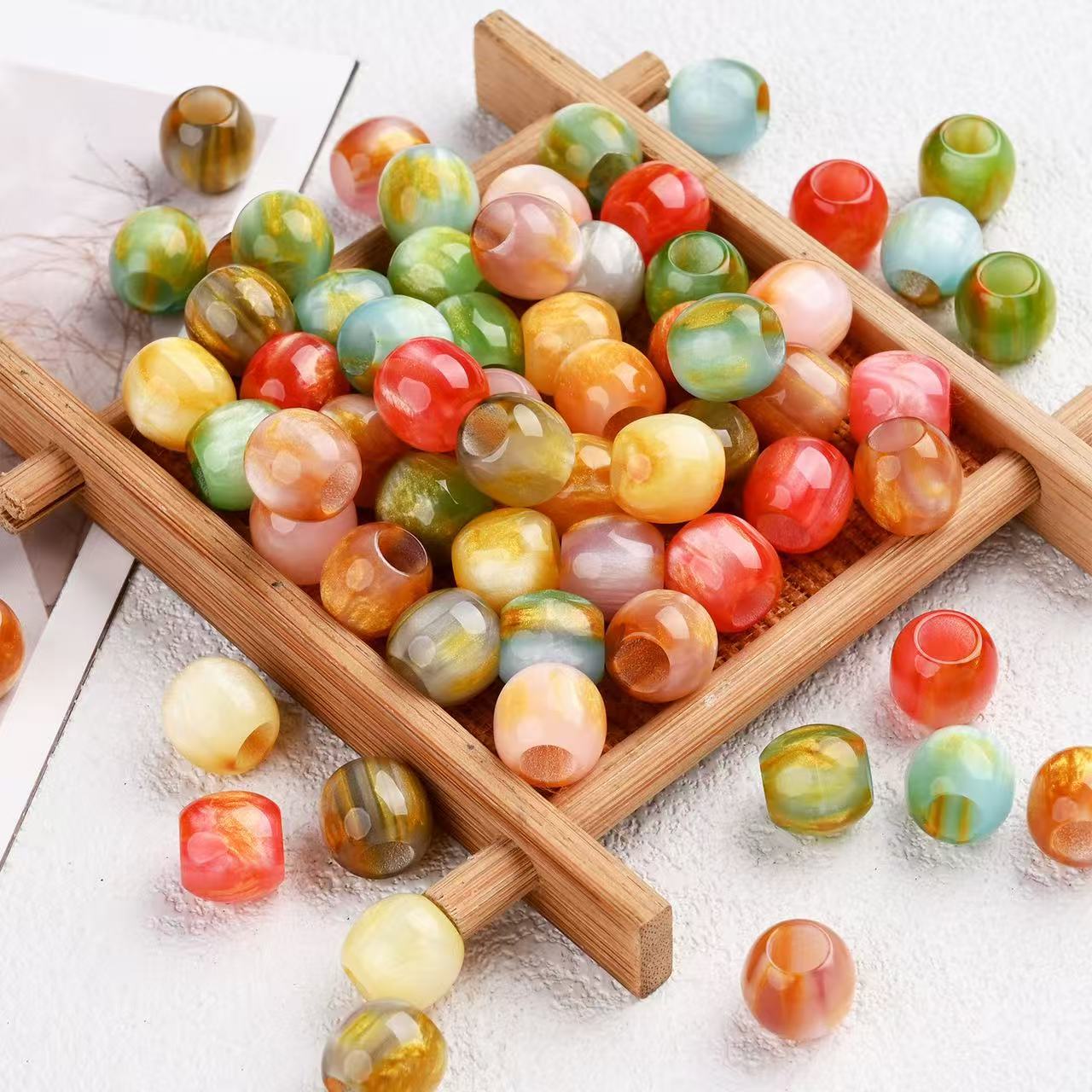 Lu 100pcs Oil Painting Style Resin Round Beads