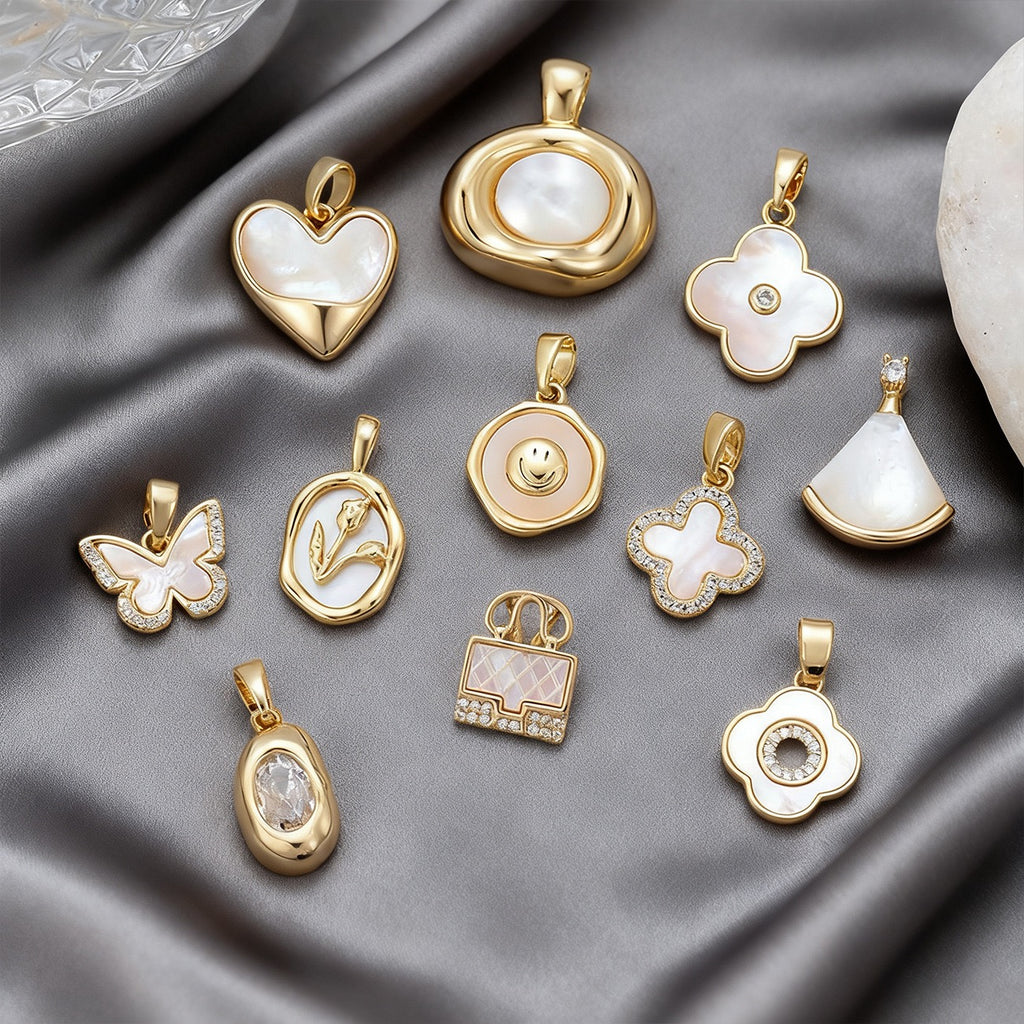 Lu White Mother-of-Pearl Rhinestone Multi-Style Pendants