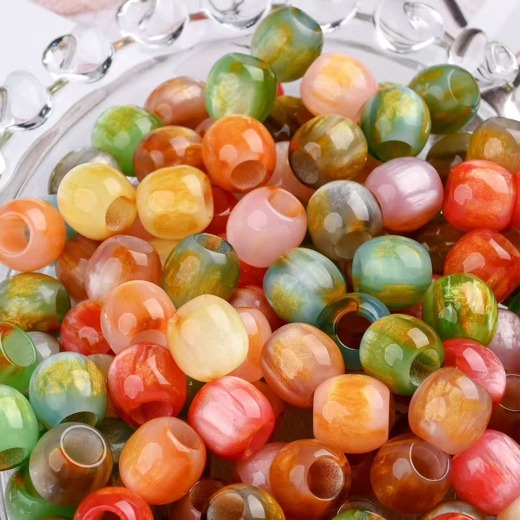Lu 100pcs Oil Painting Style Resin Round Beads