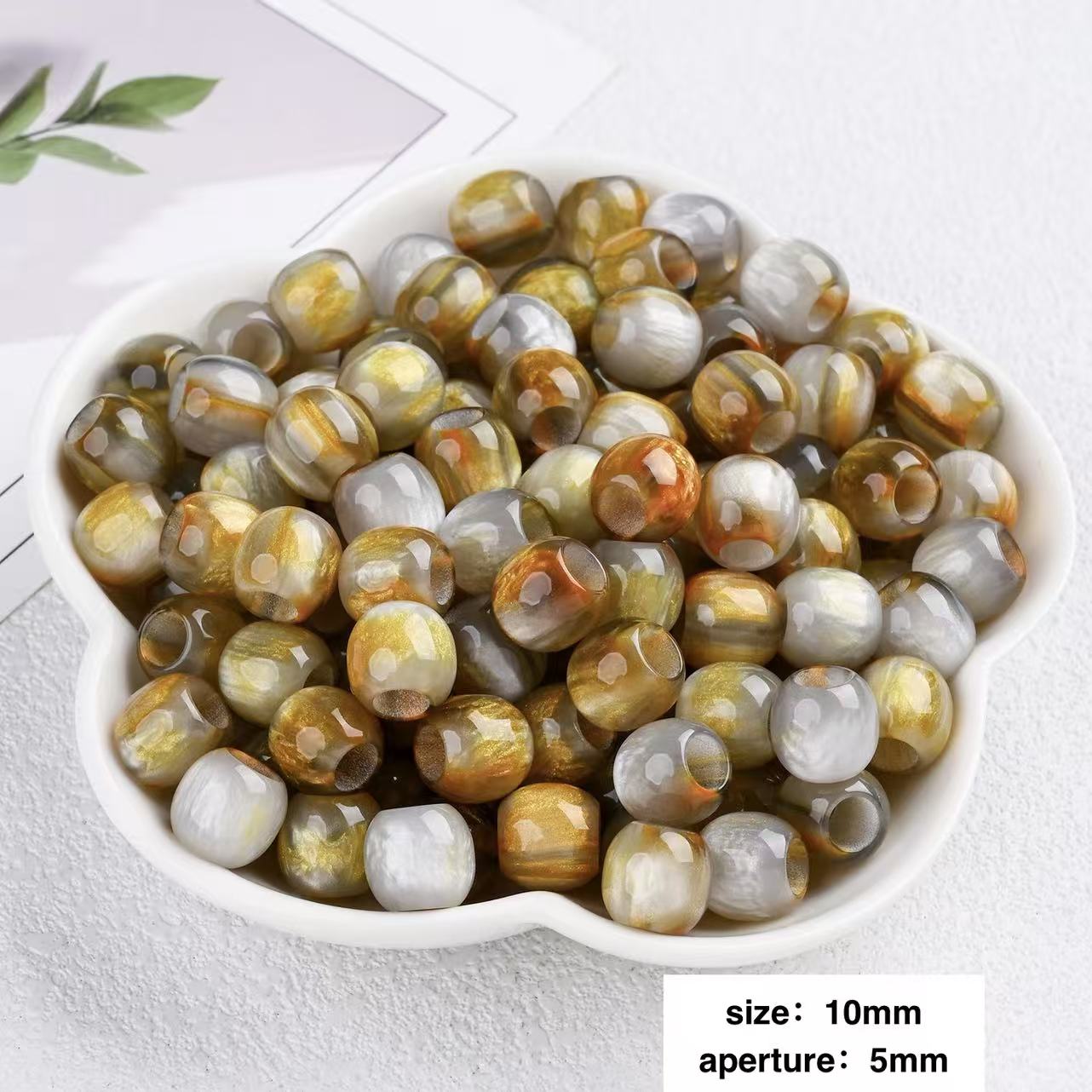 Lu 100pcs Oil Painting Style Resin Round Beads