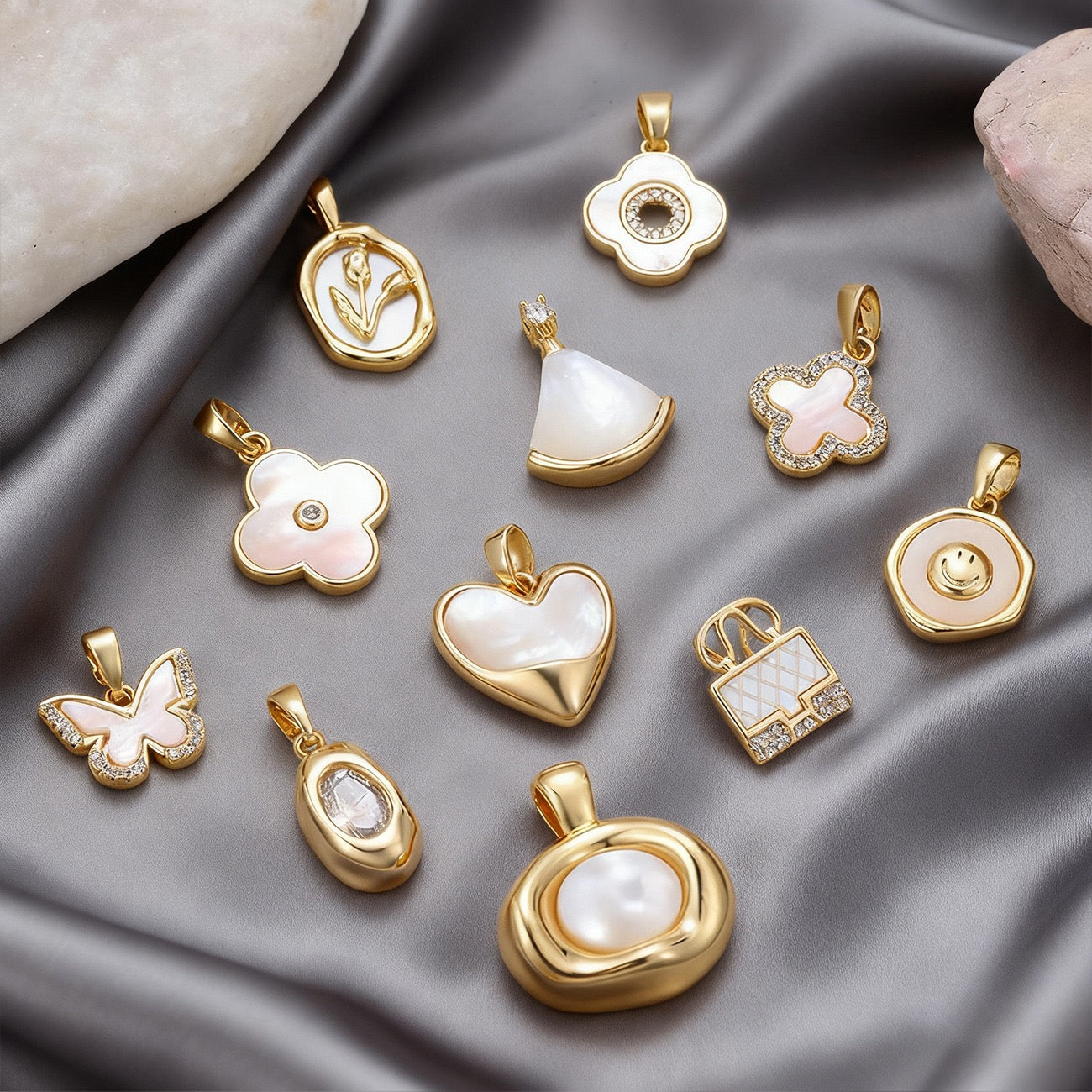 Lu White Mother-of-Pearl Rhinestone Multi-Style Pendants