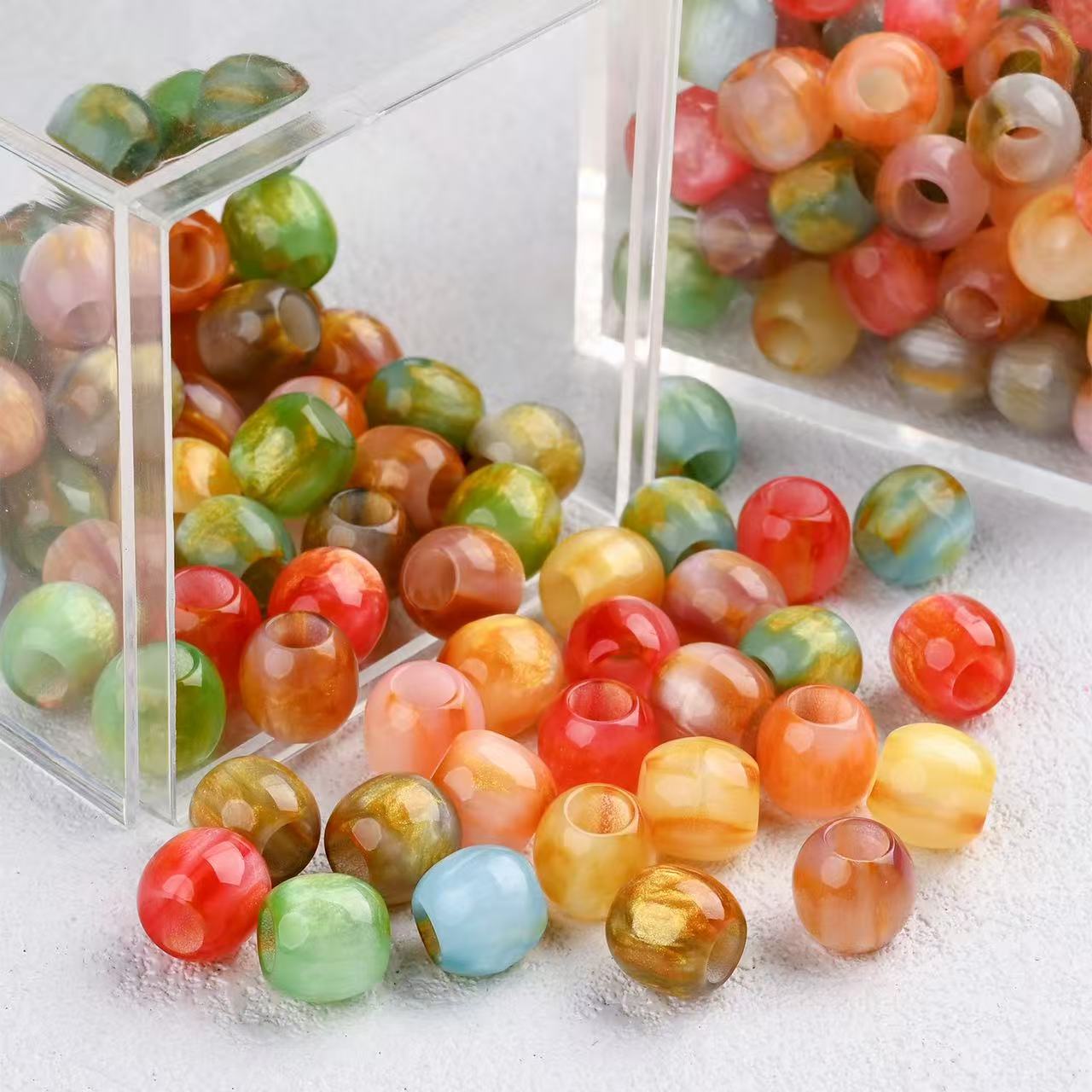 Lu 100pcs Oil Painting Style Resin Round Beads
