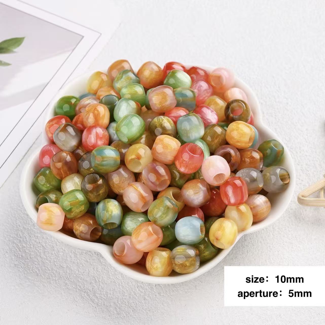 Lu 100pcs Oil Painting Style Resin Round Beads
