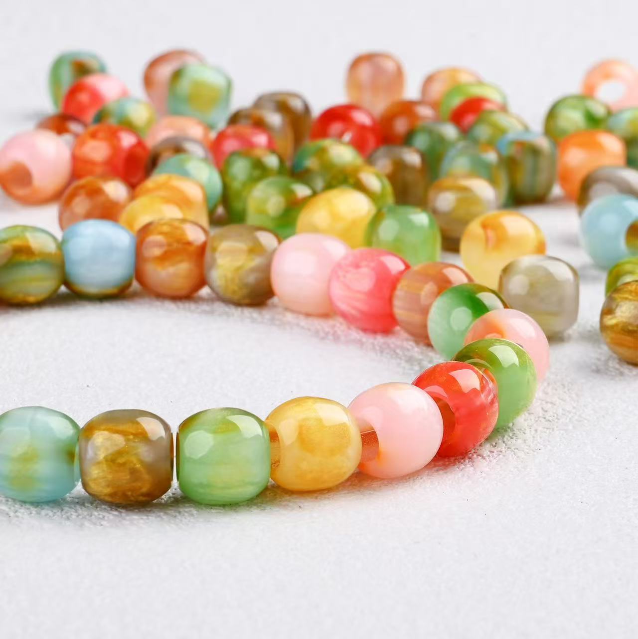 Lu 100pcs Oil Painting Style Resin Round Beads