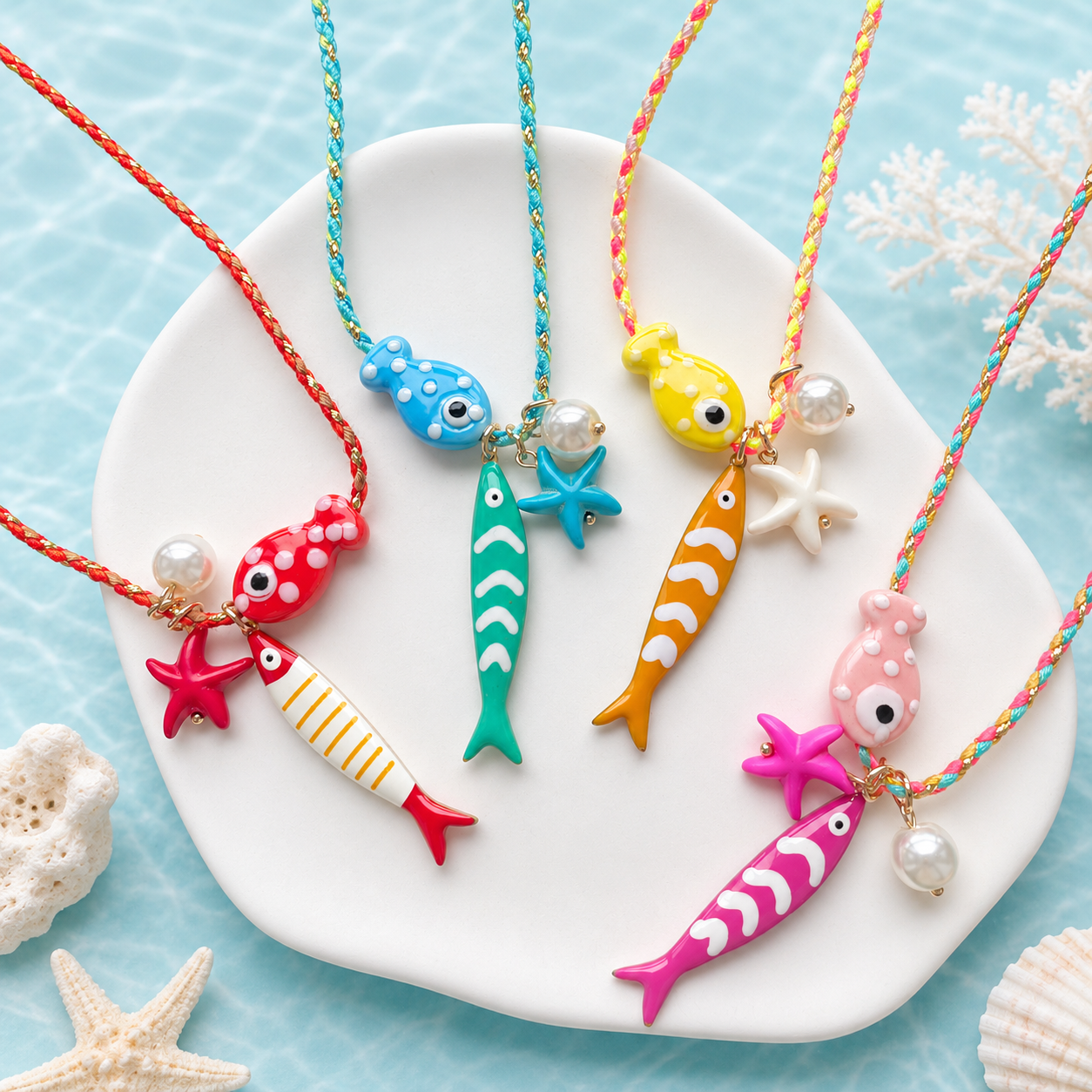 Lu Summer Beach Handmade Fish Pearl Starfish Pendants