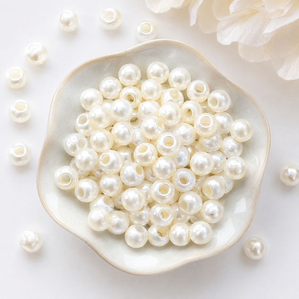 Lu 200pcs Large-Hole High-Gloss ABS Imitation Pearl Beads