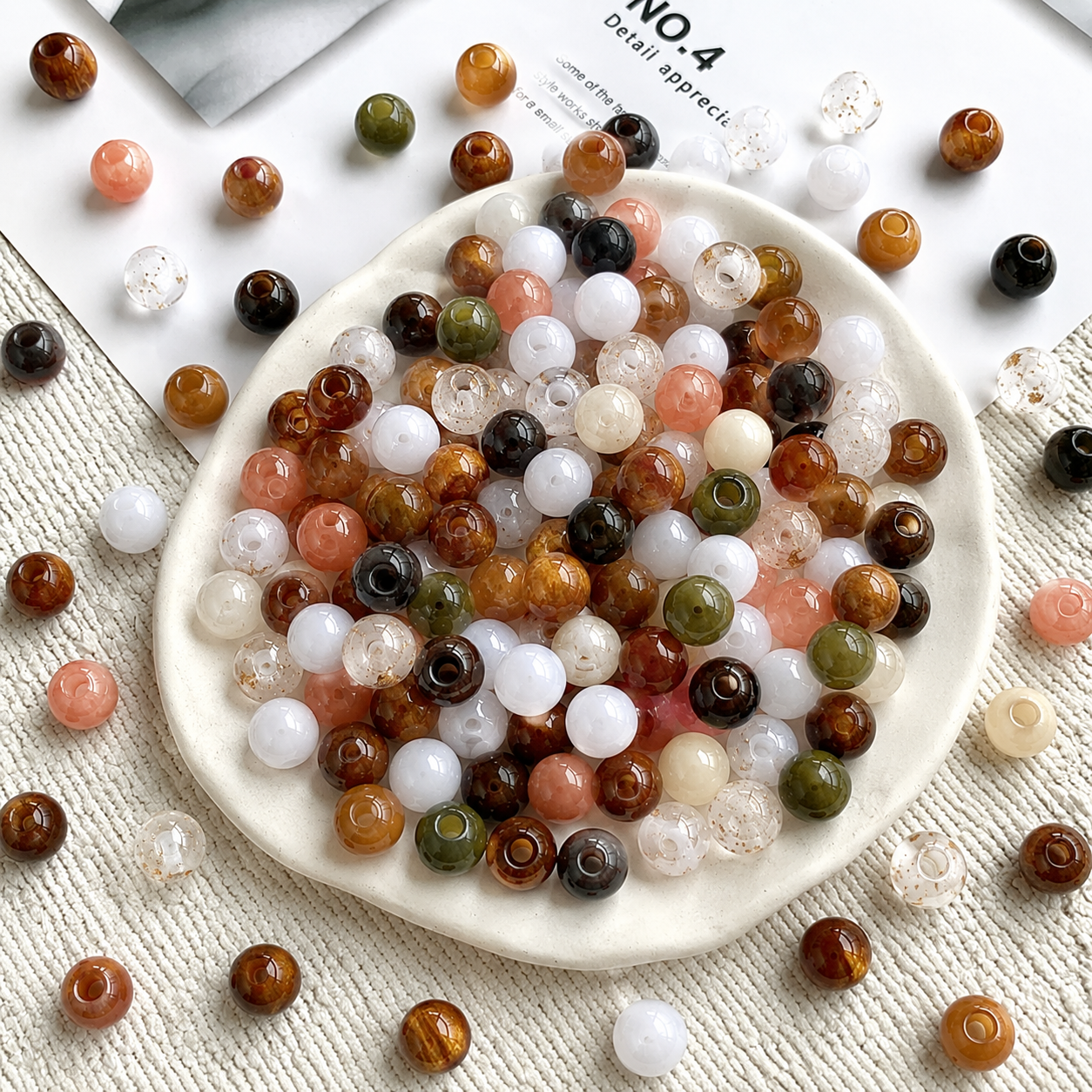 Lu 100pcs Glazed Resin Loose Beads