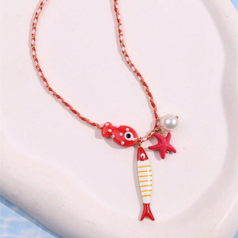 Lu Summer Beach Handmade Fish Pearl Starfish Pendants