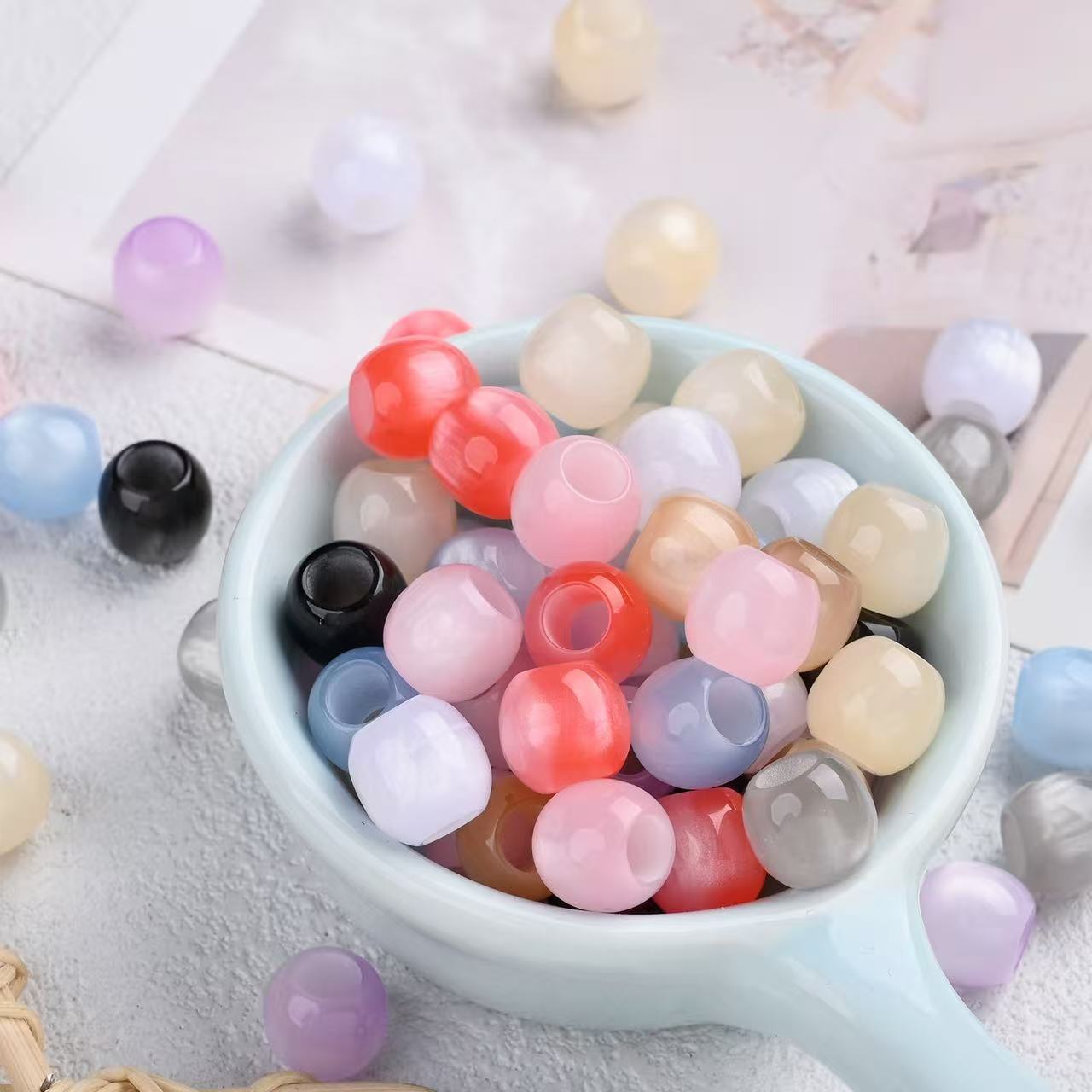 Lu 100pcs Multicolor Cat Eye Resin Beads