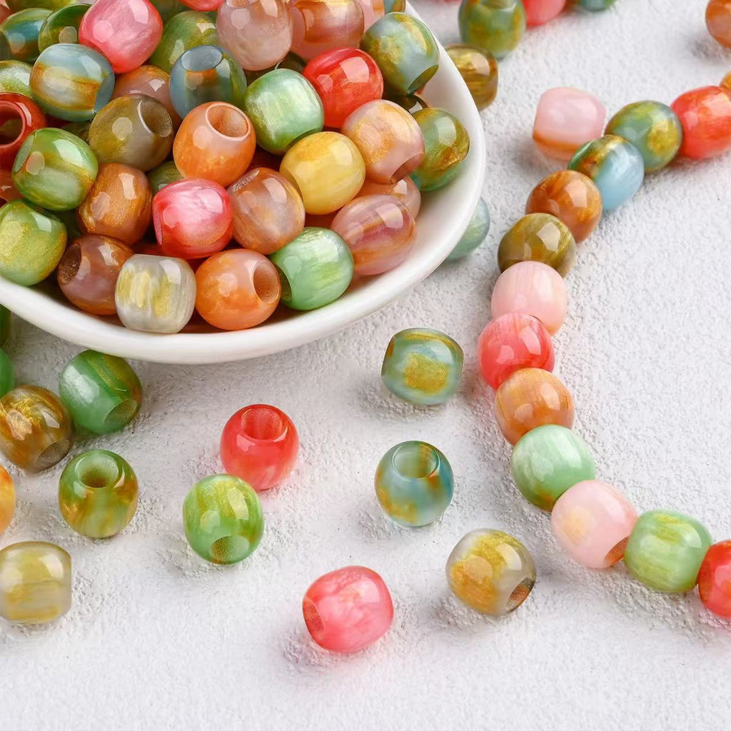 Lu 100pcs Oil Painting Style Resin Round Beads