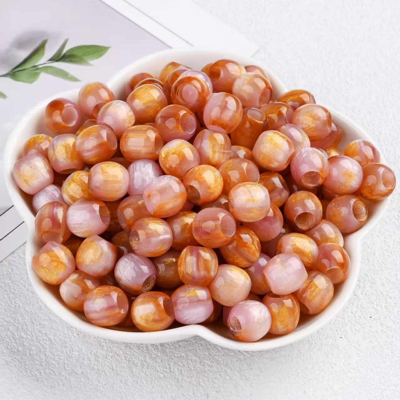 Lu 100pcs Oil Painting Style Resin Round Beads